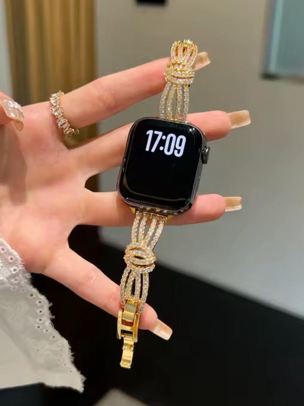 Crystal-Encrusted Gold Knot Bracelet Watch Band for Women 38-49mm